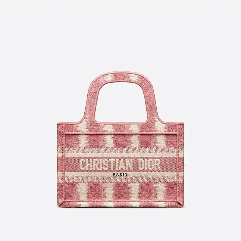 Mini Dior Book Tote D-Stripes Motif Canvas Pink Hot Sale