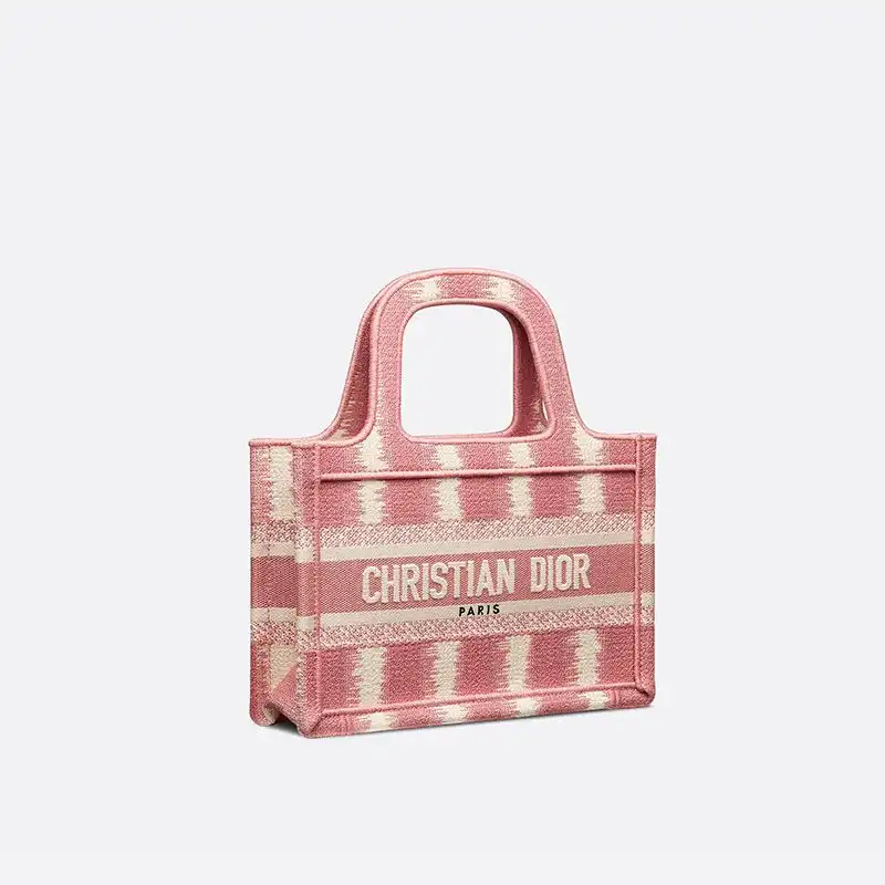 Cheap Mini Dior Book Tote D-Stripes Motif Canvas Pink Hot Sale