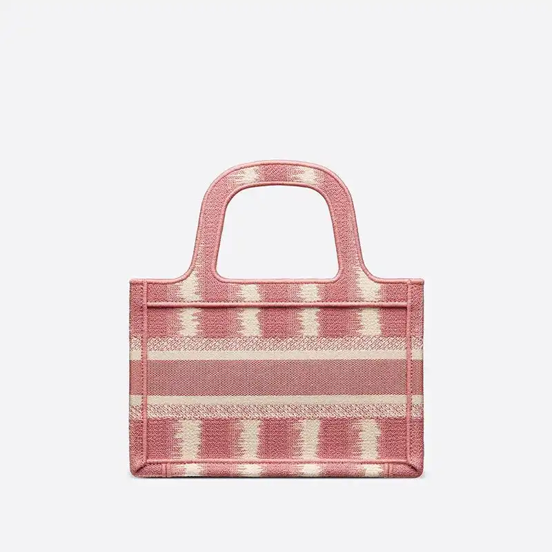 Cheap Mini Dior Book Tote D-Stripes Motif Canvas Pink Hot Sale