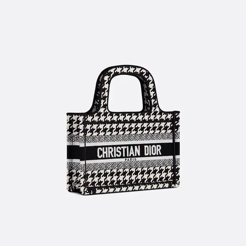 Cheap Mini Dior Book Tote Macro Houndstooth Motif Canvas Black Hot Sale