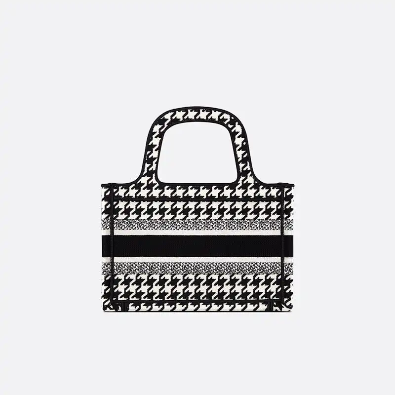 Cheap Mini Dior Book Tote Macro Houndstooth Motif Canvas Black Hot Sale