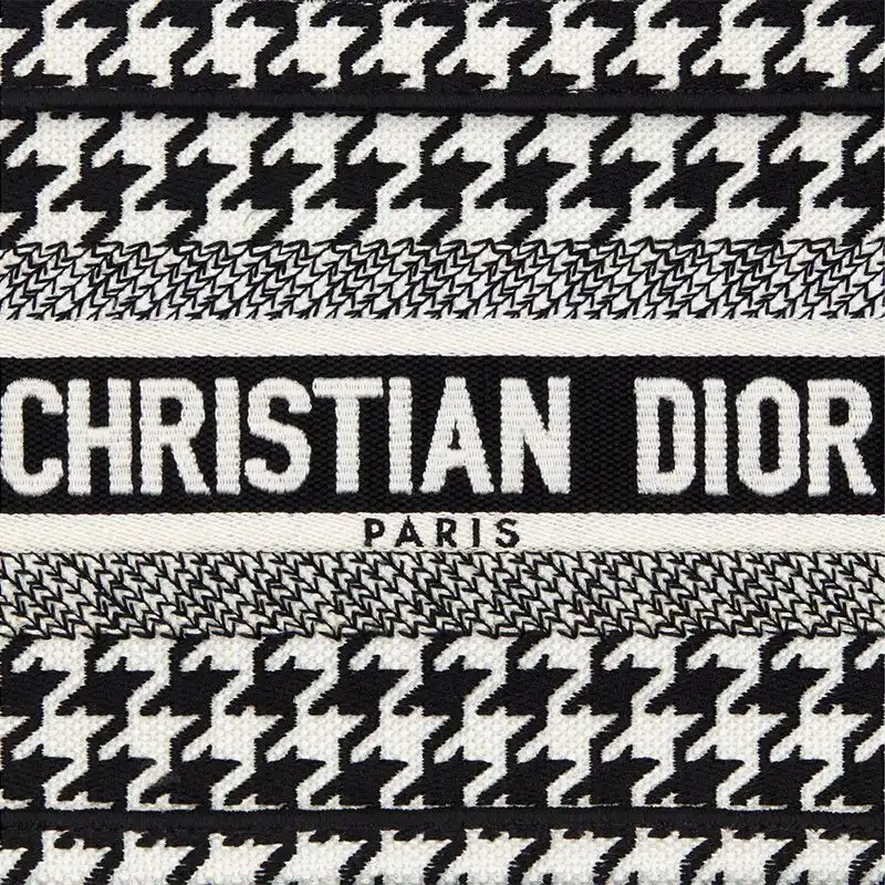 Cheap Mini Dior Book Tote Macro Houndstooth Motif Canvas Black Hot Sale