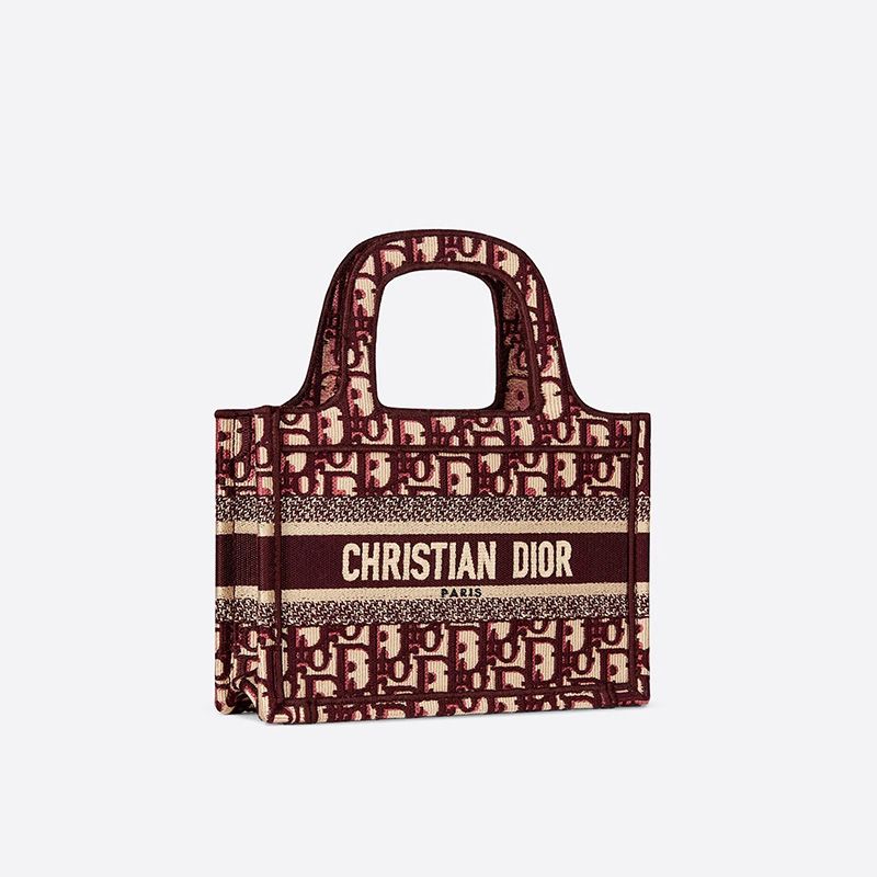 Mini Dior Book Tote Oblique Motif Canvas Burgundy