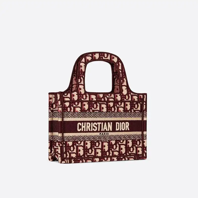 Cheap Mini Dior Book Tote Oblique Motif Canvas Burgundy Hot Sale