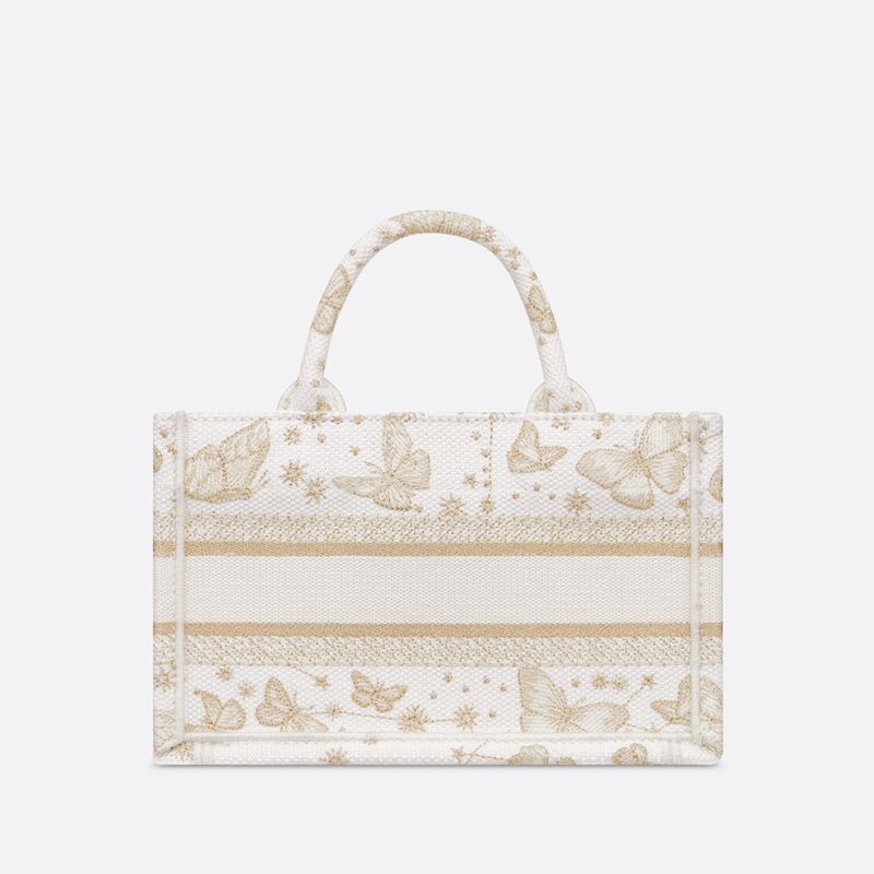 Hot Mini Dior Book Tote with Strap Butterfly Zodiac Motif Canvas White Gold