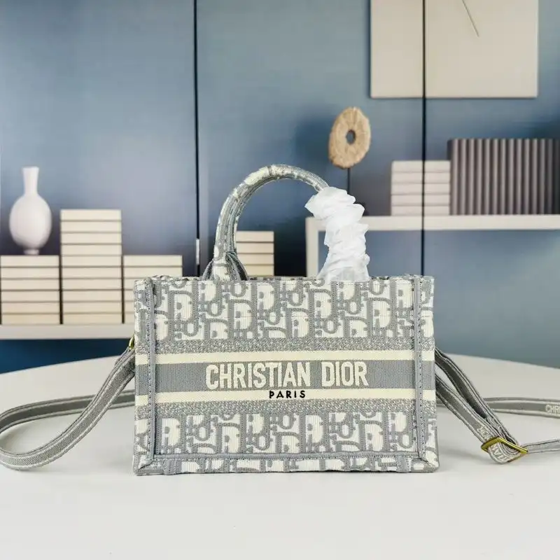 Mini Dior Book Tote with Strap Oblique Motif Canvas Grey