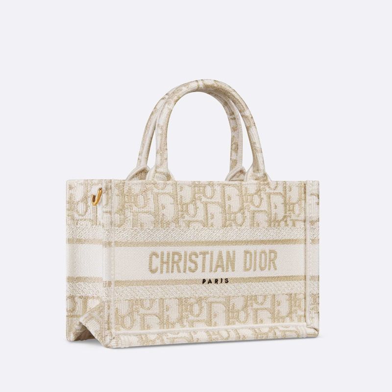 Mini Dior Book Tote with Strap Oblique Motif Canvas White Gold Hot Sale