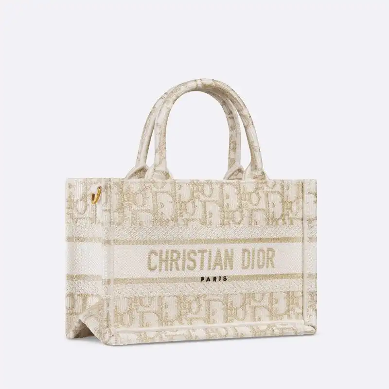 Cheap Mini Dior Book Tote with Strap Oblique Motif Canvas White Gold Hot Sale