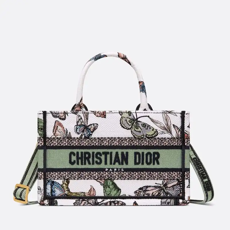 Mini Dior Book Tote with Strap Toile de Jouy Mexico Motif Canvas White Green