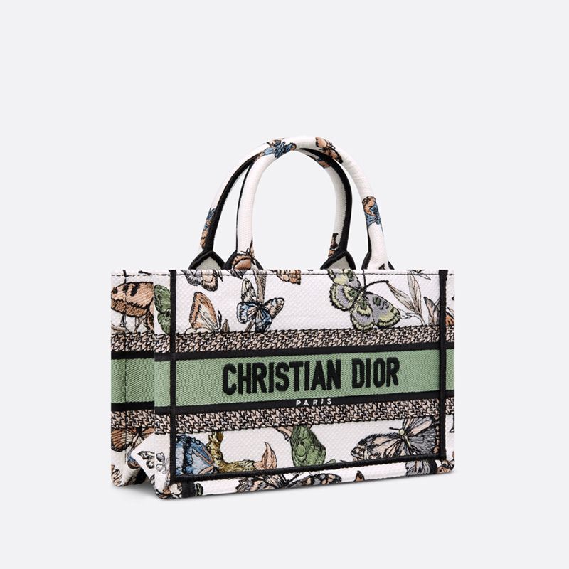 Mini Dior Book Tote with Strap Toile de Jouy Mexico Motif Canvas White Green Hot Sale