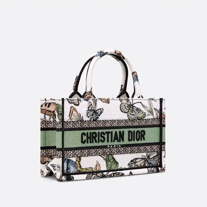 Cheap Mini Dior Book Tote with Strap Toile de Jouy Mexico Motif Canvas White Green Hot Sale