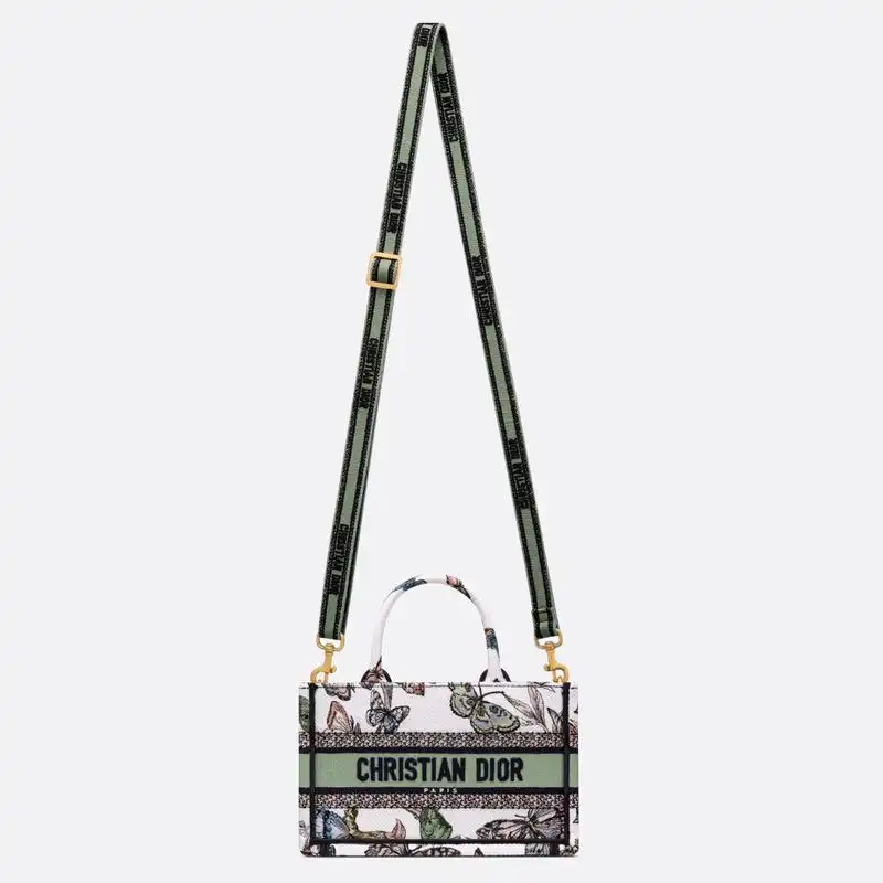 Cheap Mini Dior Book Tote with Strap Toile de Jouy Mexico Motif Canvas White Green Hot Sale