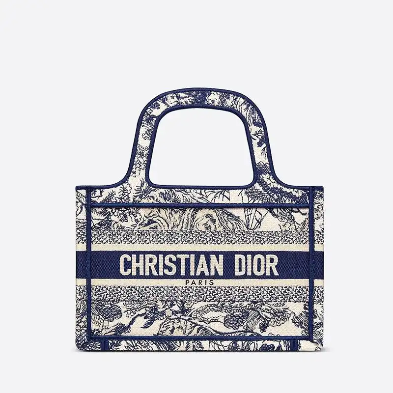 Mini Dior Book Tote Toile De Jouy Motif Canvas Blue