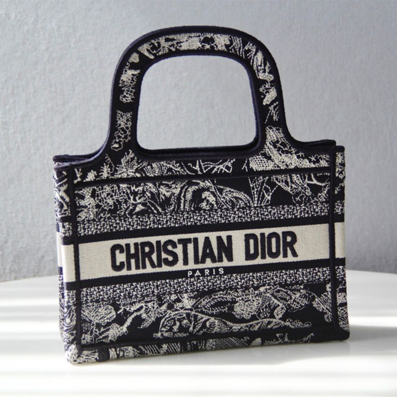 Mini Dior Book Tote Toile De Jouy Motif Canvas Navy Blue Hot Sale