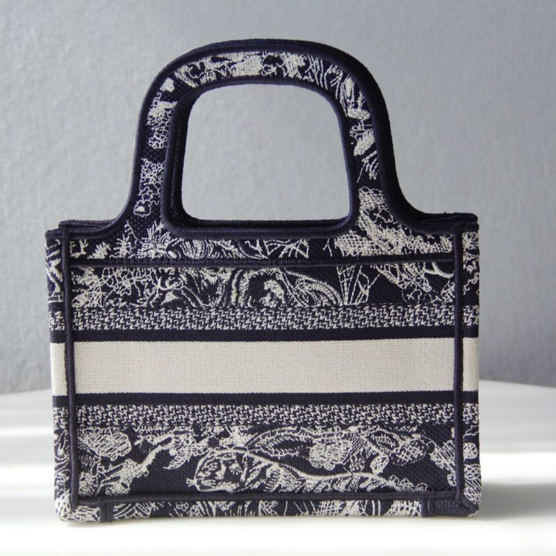 Mini Dior Book Tote Toile De Jouy Motif Canvas Navy Blue Hot Sale