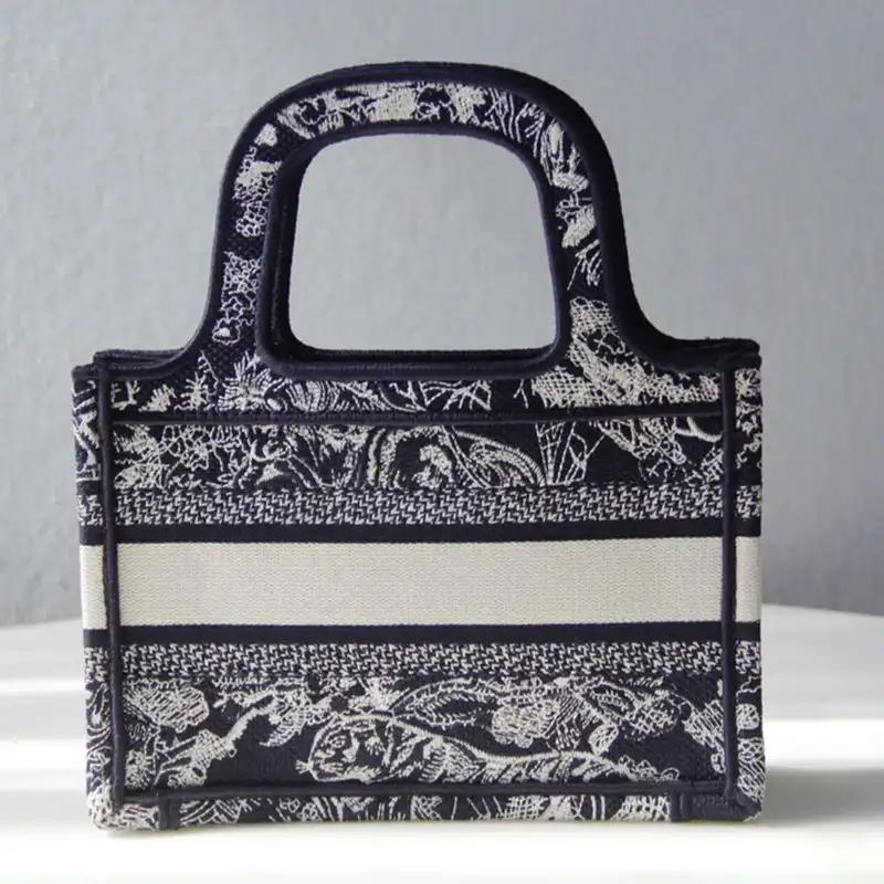 Cheap Mini Dior Book Tote Toile De Jouy Motif Canvas Navy Blue Luxury