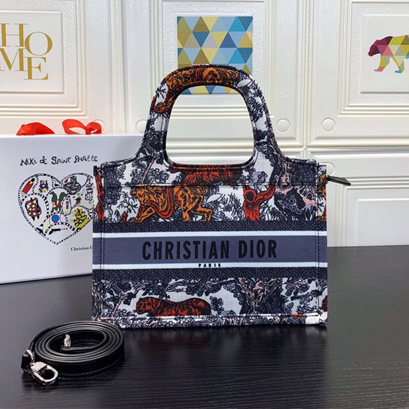 Hot Mini Dior Book Tote Toile De Jouy Motif Canvas Tiger