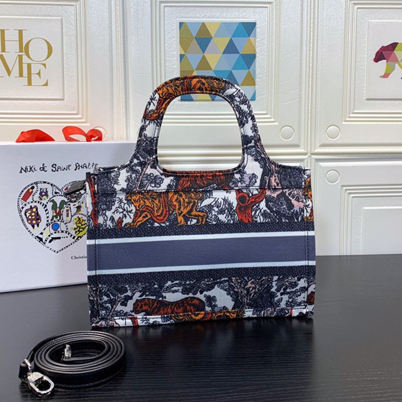 Hot Mini Dior Book Tote Toile De Jouy Motif Canvas Tiger