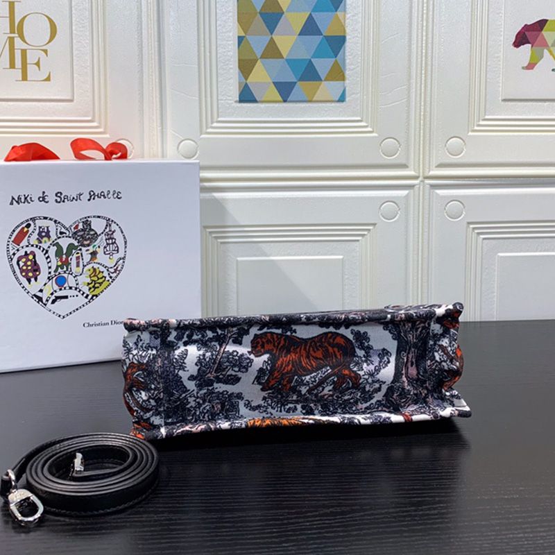 Hot Mini Dior Book Tote Toile De Jouy Motif Canvas Tiger