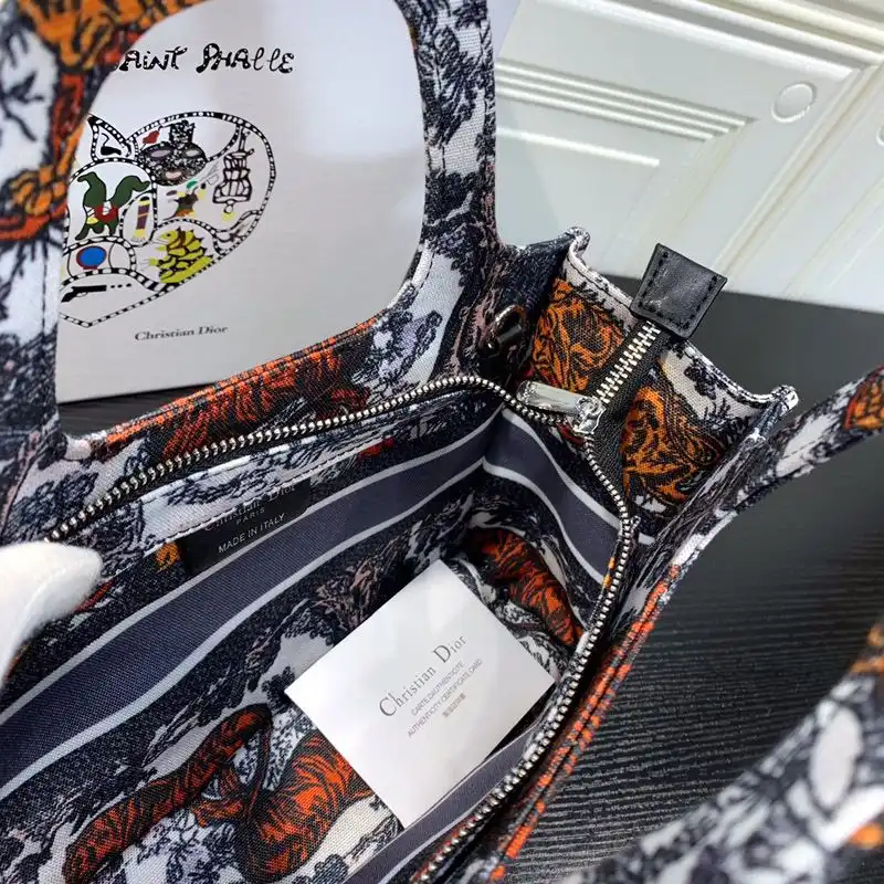 Dior Factory Outlet Mini Dior Book Tote Toile De Jouy Motif Canvas Tiger