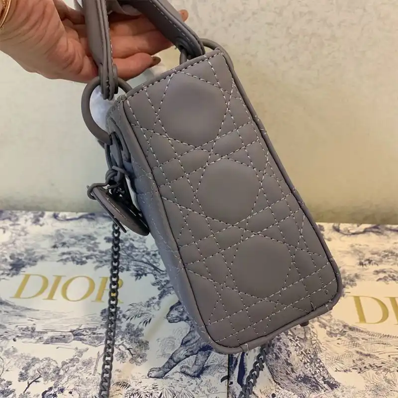 Cheap Mini Lady Dior Bag Ultramatte Cannage Calfskin Grey Luxury