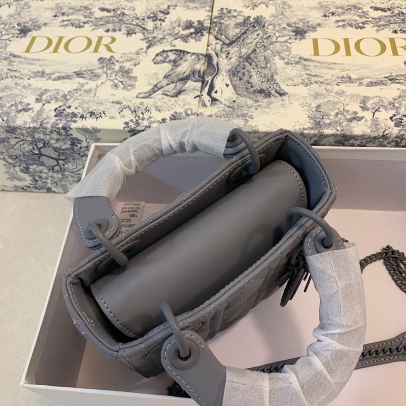 Mini Lady Dior Bag Ultramatte Cannage Calfskin Grey