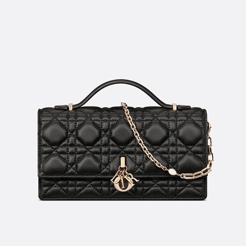 Hot Mini Miss Dior Top Handle Bag Cannage Lambskin Black