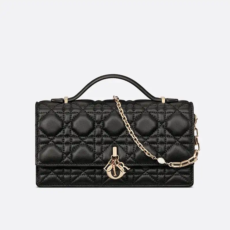 Mini Miss Dior Top Handle Bag Cannage Lambskin Black Luxury