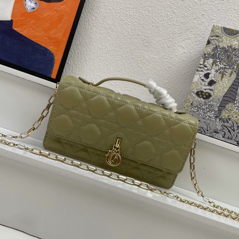 Hot Mini Miss Dior Top Handle Bag Cannage Lambskin Green