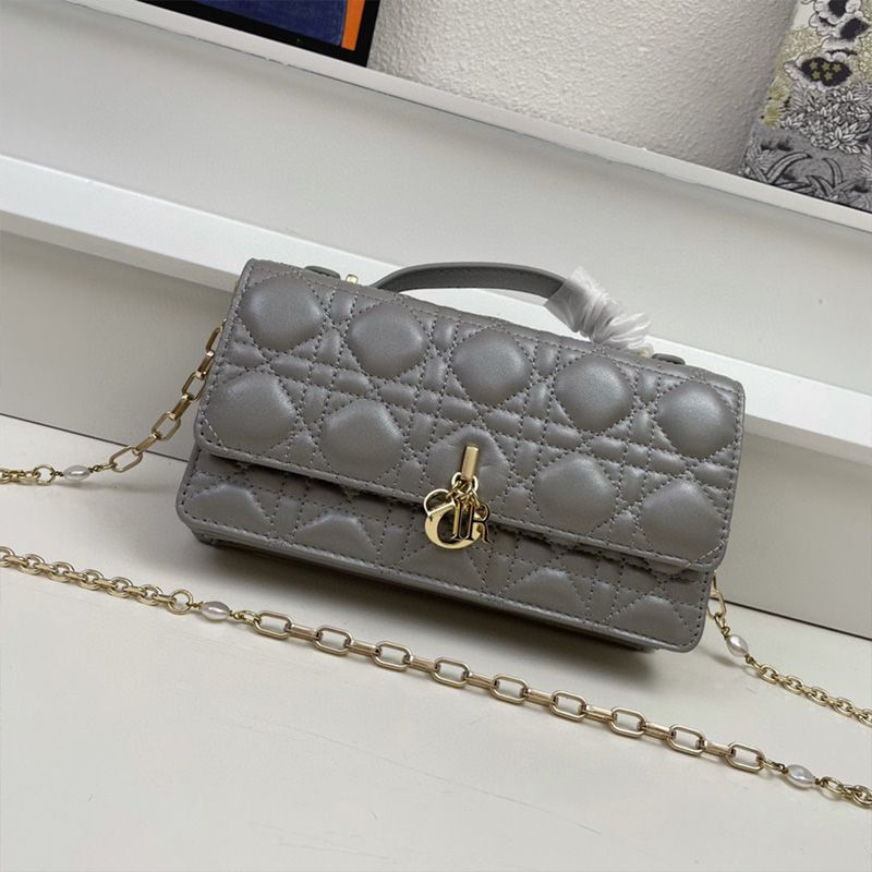 TOP Mini Miss Dior Top Handle Bag Cannage Lambskin Grey