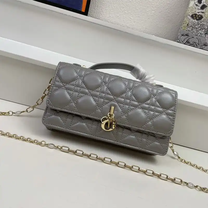 Cheap Mini Miss Dior Top Handle Bag Cannage Lambskin Grey Luxury