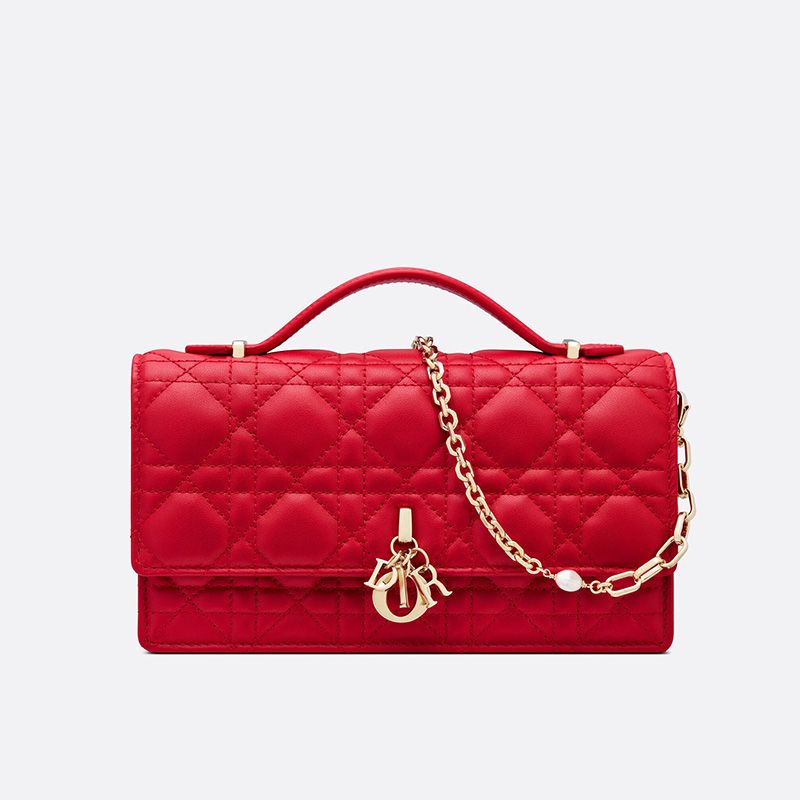 Hot Mini Miss Dior Top Handle Bag Cannage Lambskin Red