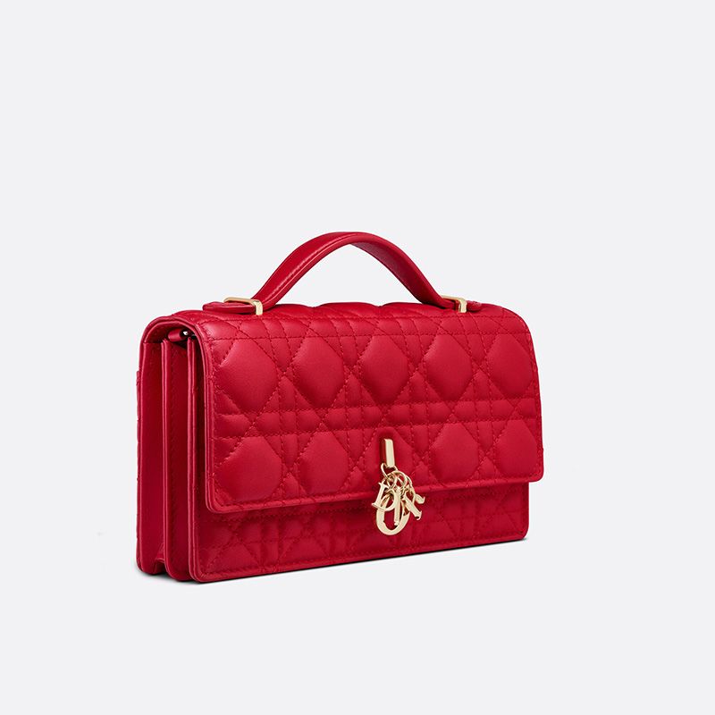 Hot Mini Miss Dior Top Handle Bag Cannage Lambskin Red