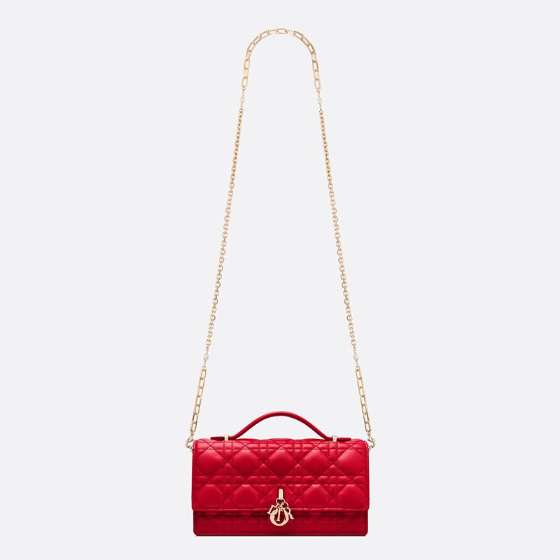 Hot Mini Miss Dior Top Handle Bag Cannage Lambskin Red