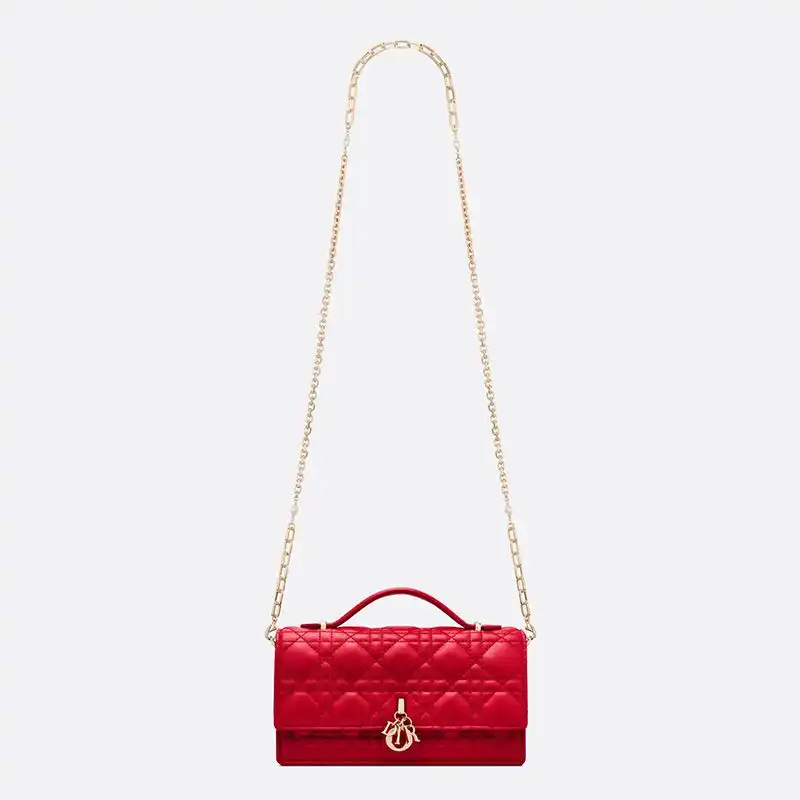 Cheap Mini Miss Dior Top Handle Bag Cannage Lambskin Red Luxury