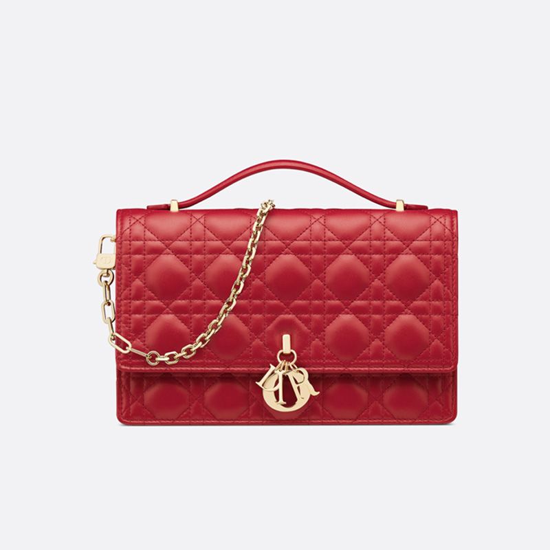 Hot Small Miss Dior Top Handle Bag Cannage Lambskin Red