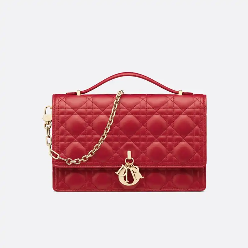 Small Miss Dior Top Handle Bag Cannage Lambskin Red Luxury