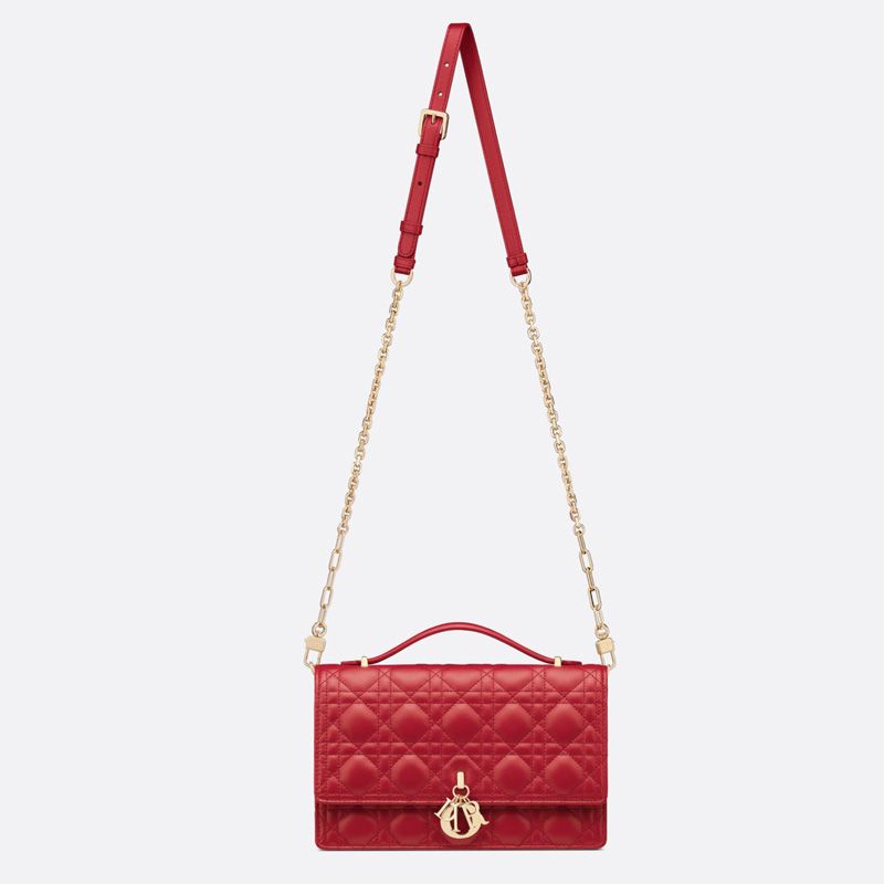 Hot Small Miss Dior Top Handle Bag Cannage Lambskin Red