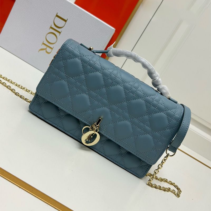 Small Miss Dior Top Handle Bag Cannage Lambskin Sky Blue