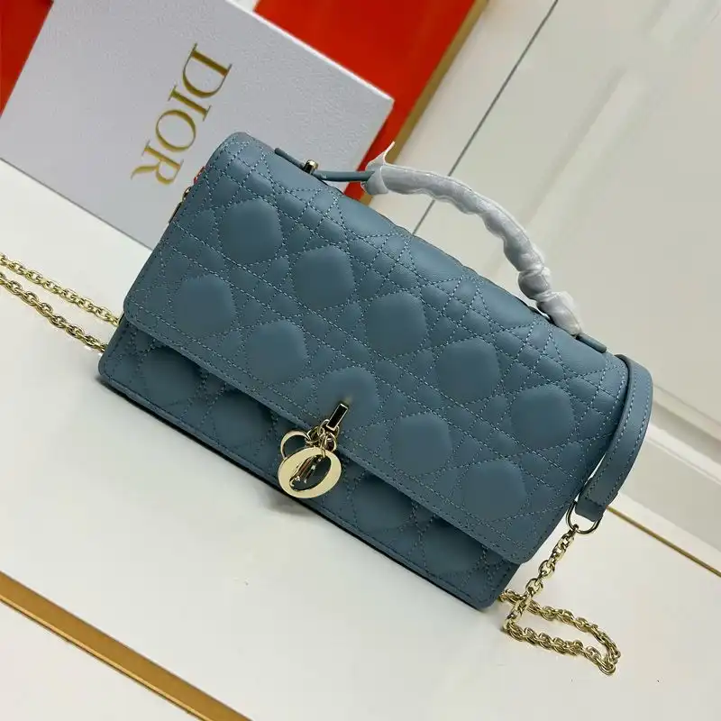 Small Miss Dior Top Handle Bag Cannage Lambskin Sky Blue Luxury