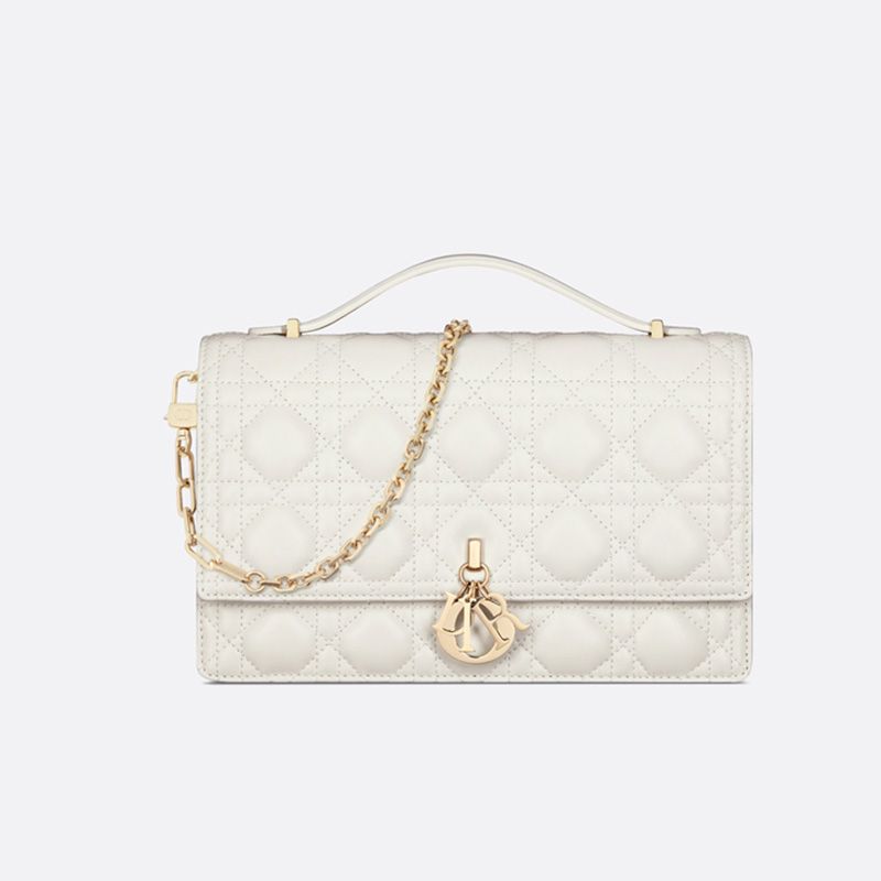 Hot Small Miss Dior Top Handle Bag Cannage Lambskin White