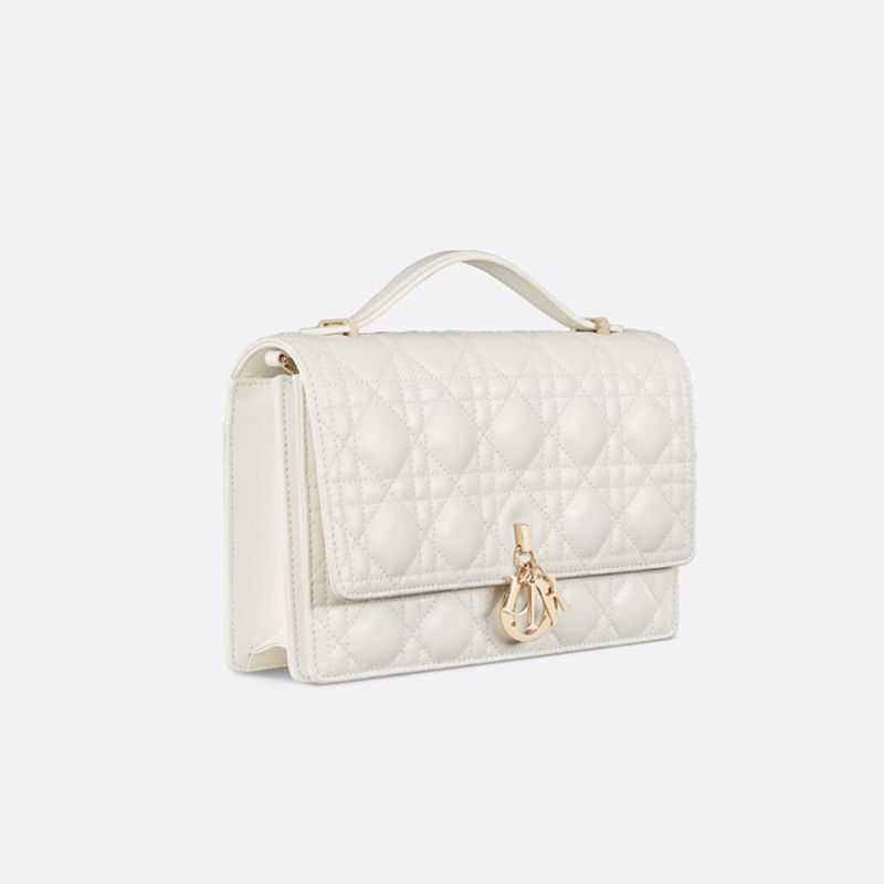 Hot Small Miss Dior Top Handle Bag Cannage Lambskin White