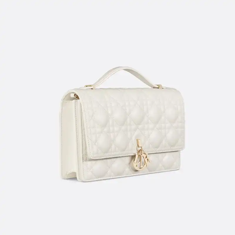 Cheap Small Miss Dior Top Handle Bag Cannage Lambskin White Luxury