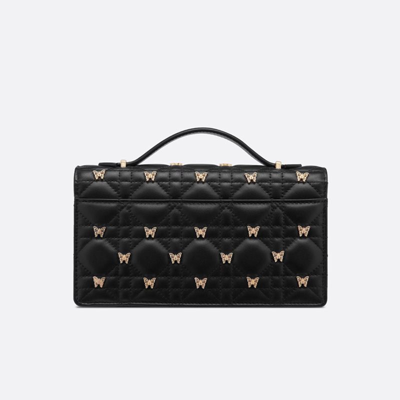 Hot Miss Dior Top Handle Bag with Butterfly Studs Cannage Lambskin Black