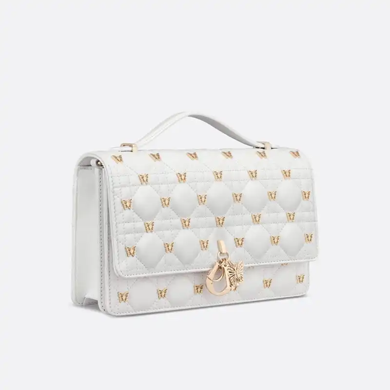 Cheap Miss Dior Top Handle Bag with Butterfly Studs Cannage Lambskin White Luxury