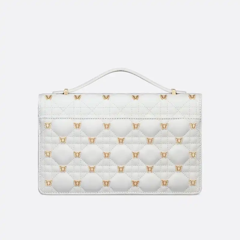 Cheap Miss Dior Top Handle Bag with Butterfly Studs Cannage Lambskin White Luxury