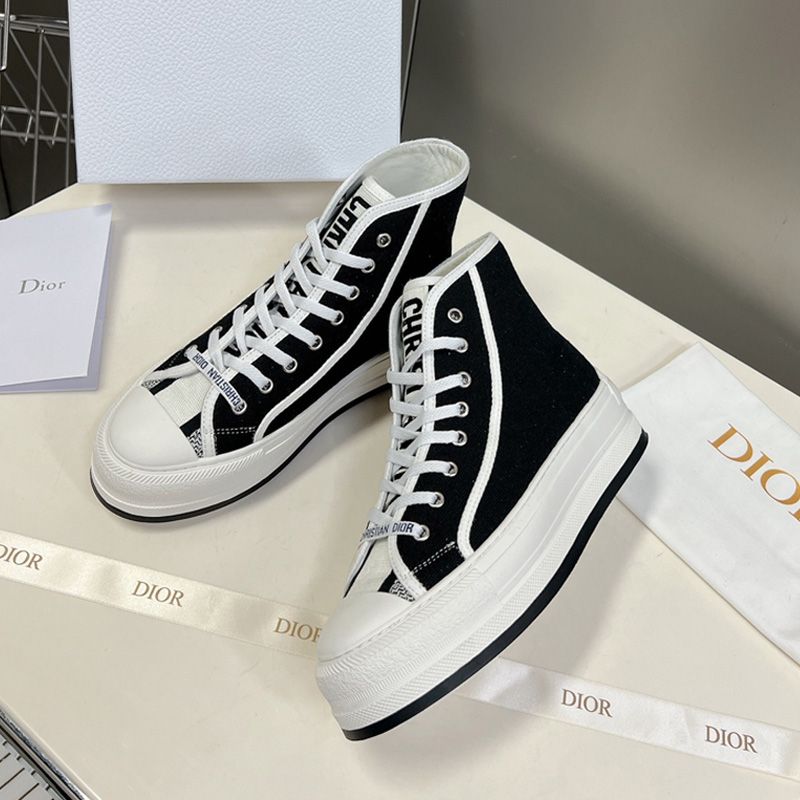 Hot Walk'N'Dior High-Top Platform Sneakers Women Canvas Black