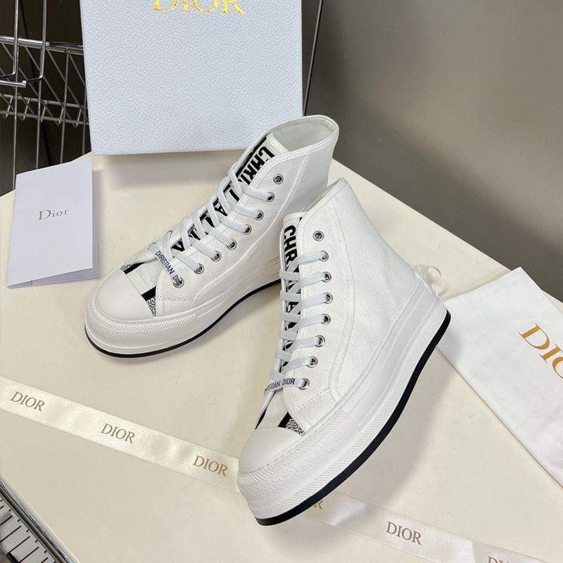 Hot Walk'N'Dior High-Top Platform Sneakers Women Canvas White