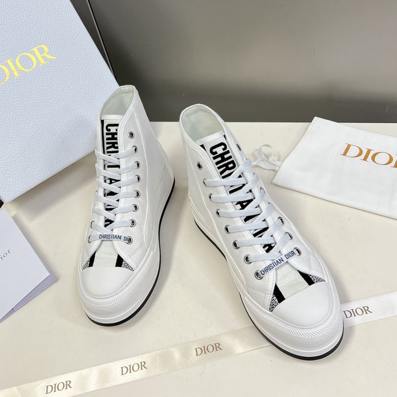 Walk'N'Dior High-Top Platform Sneakers Women Canvas White Hot Sale