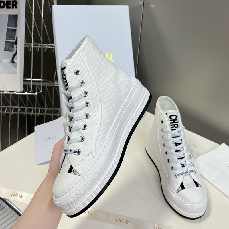 Walk'N'Dior High-Top Platform Sneakers Women Canvas White Hot Sale